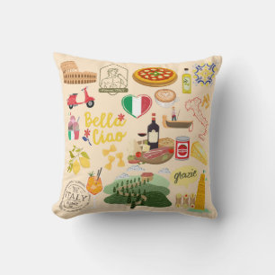 Italy Symbols Travel Lovers Throw Pillow