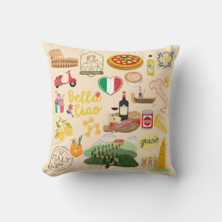 Italy Symbols Travel Lovers Throw Pillow