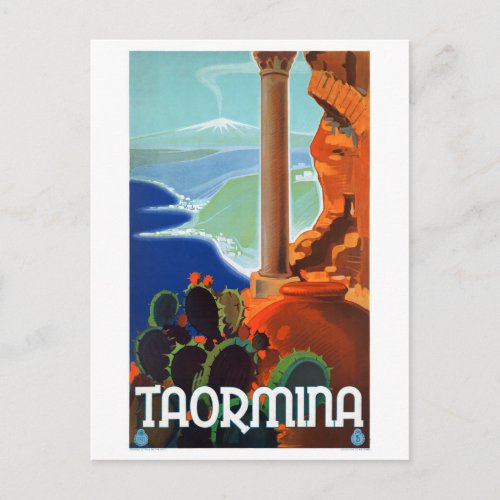 Italy Taormina Sicily Vintage Poster Postcard