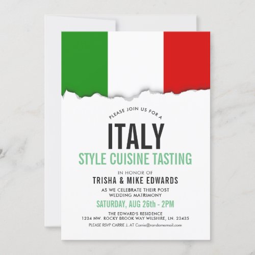 Italy Themed Cuisine  Party Flag White Invite