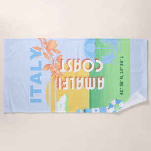 Italy Travel Art, Amalfi Coast, Preppy, Blue Beach Towel