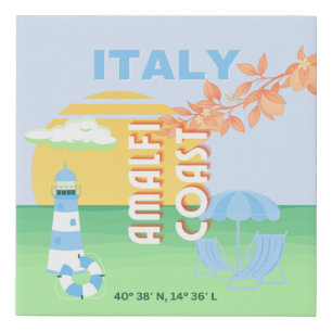 Italy Travel Art, Amalfi Coast, Preppy, Blue Faux Canvas Print