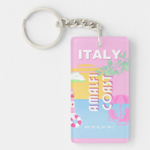 Italy Travel art, Amalfi Coast, Preppy, Pink Keychain