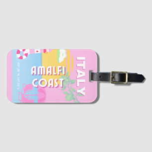 Italy Travel art, Amalfi Coast, Preppy, Pink Luggage Tag