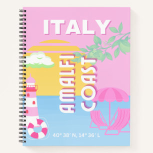 Italy Travel art, Amalfi Coast, Preppy, Pink Notebook
