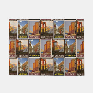 Italy travel collage Italian retro vintage cities Doormat