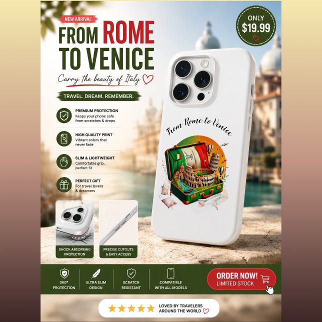 Italy Travel Landmarks iPhone Case | Rome Venice T (Creator Uploaded)