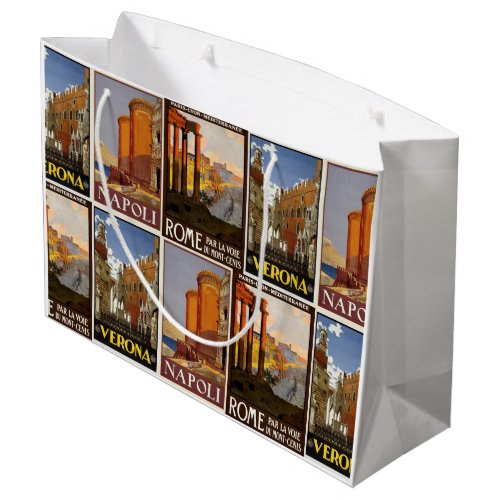Italy travel retro cities poster vintage Italian Large Gift Bag