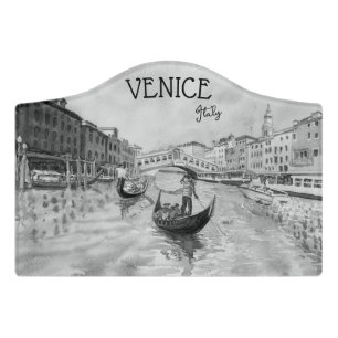 Italy Travel - VENICE black and white souvenir Door Sign