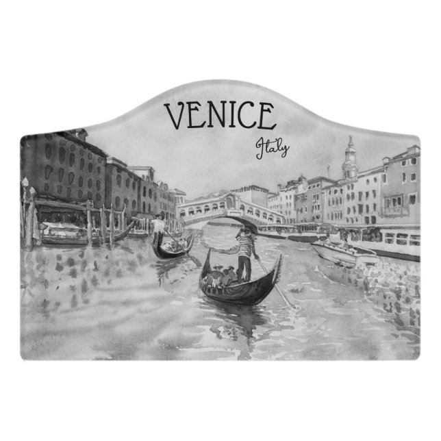 Italy Travel - VENICE black and white souvenir Door Sign (Small Crest Front)
