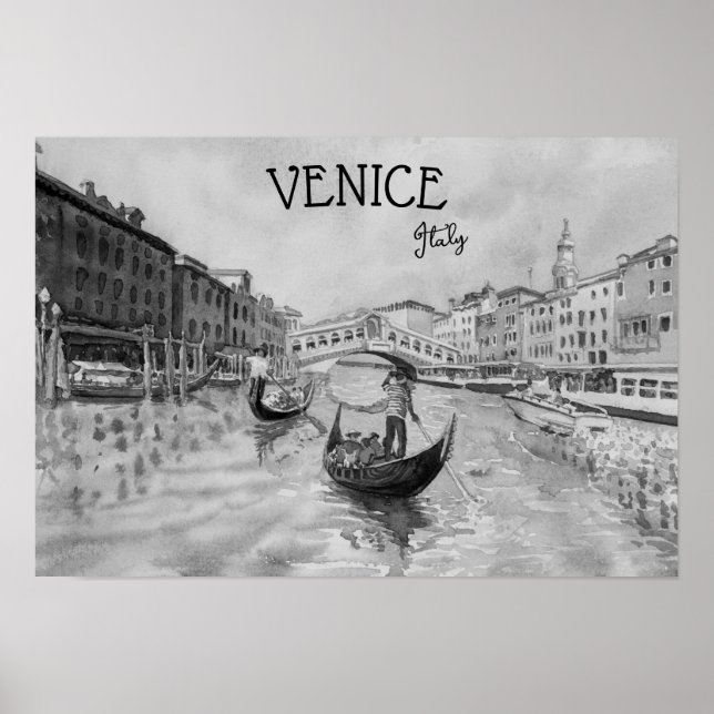 Italy Travel - VENICE black and white souvenir Poster (Front)