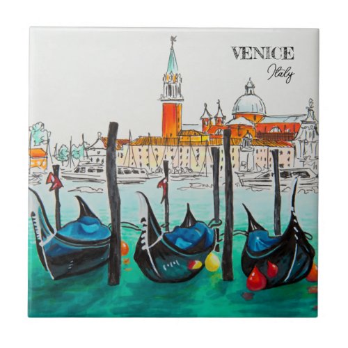 Italy Travel _ VENICE watercolor souvenir Ceramic Tile