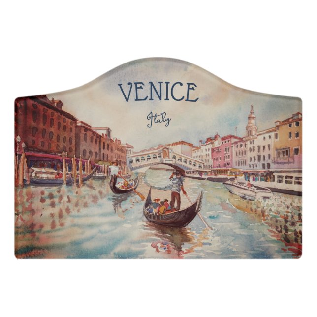 Italy Travel - VENICE watercolor souvenir Door Sign (Small Crest Front)