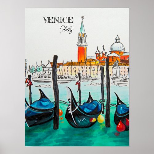 Italy Travel _ VENICE watercolor souvenir Poster