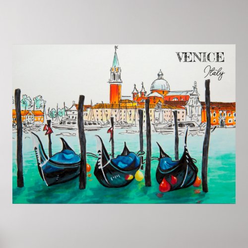 Italy Travel _ VENICE watercolor souvenir Poster