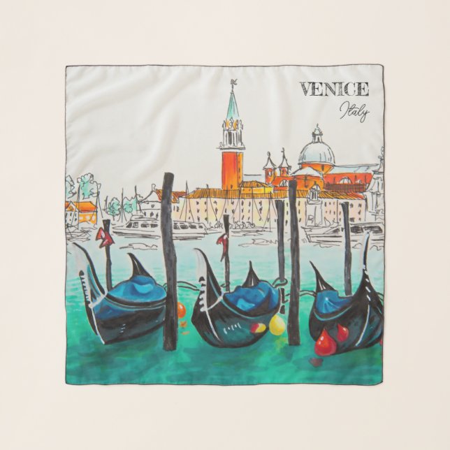 Italy Travel - VENICE watercolor souvenir Scarf (Front)