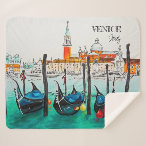 Italy Travel _ VENICE watercolor souvenir  Sherpa Blanket