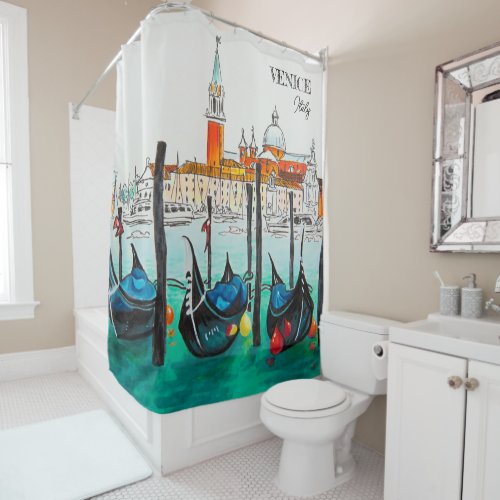 Italy Travel _ VENICE watercolor souvenir Shower Curtain