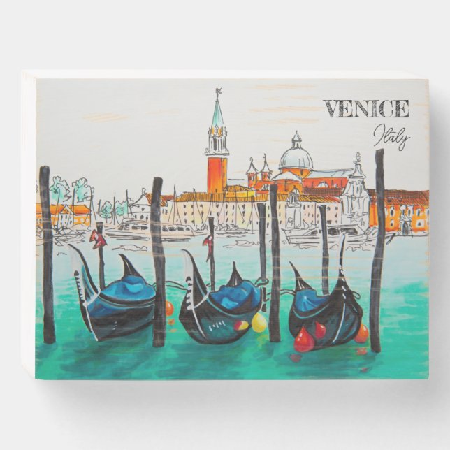 Italy Travel - VENICE watercolor souvenir Wooden Box Sign (Front Horizontal)