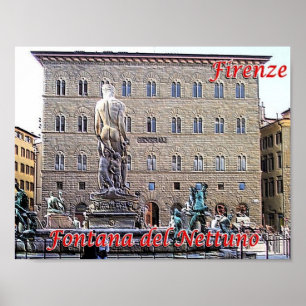 Italy - Tuscany - Florence - Fountain of Neptun - Poster