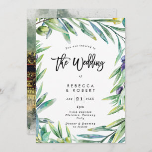 Italy Tuscany olives modern wedding invitation
