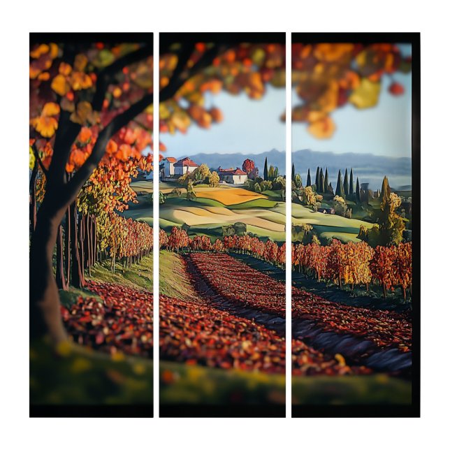 Italy Tuscany Vineyard Triptych Wall Art (Front)
