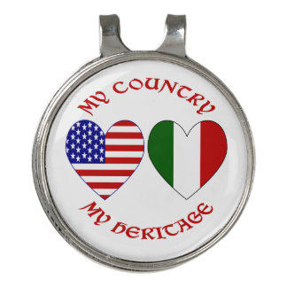 Italy USA Flag Hearts Country Heritage Golf Hat Clip