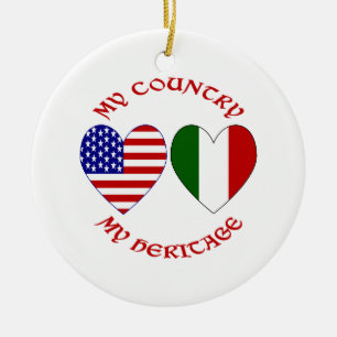 Italy USA Flag Hearts My Country My Heritage Ceramic Ornament