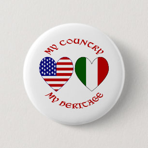 Italy USA Flag Hearts My Country My Heritage Pinback Button
