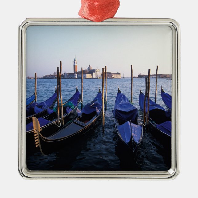 Italy, Veneto, Venice, Row of Gondolas and San Metal Ornament (Front)