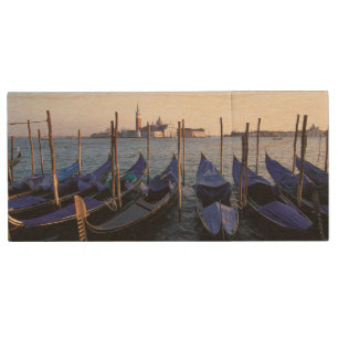 Italy, Veneto, Venice, Row of Gondolas and San Wood Flash Drive