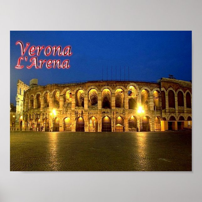 Italy - Veneto - Verona - Arena at Night - Poster (Front)