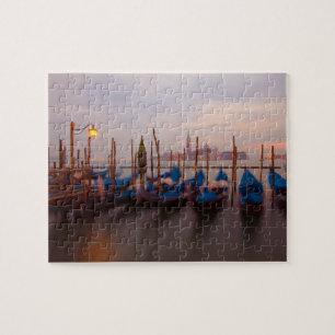 Italy, Venice. Anchored gondolas at twilight. Jigsaw Puzzle