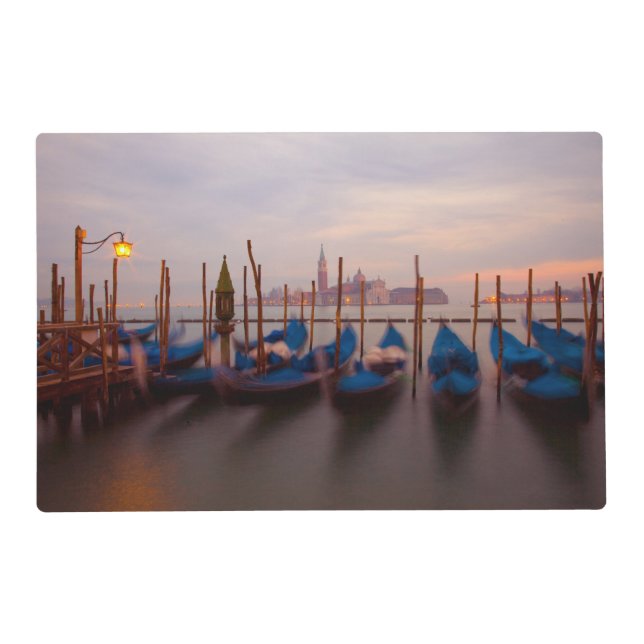 Italy, Venice. Anchored gondolas at twilight. Placemat (Front)