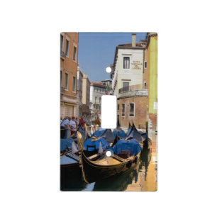Italy, Venice, gondolas moored along canal Light Switch Cover