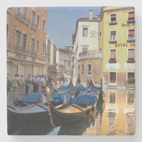 Italy Venice gondolas moored along canal Stone Coaster