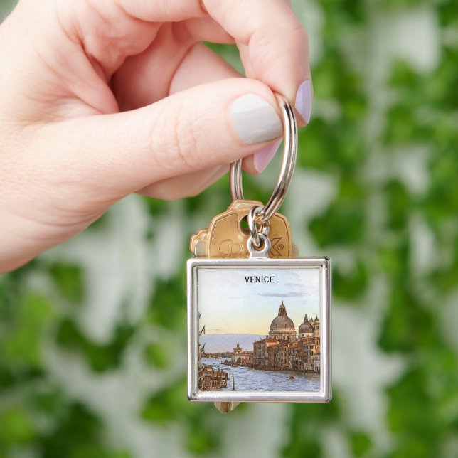 Italy Venice Vintage Travel Panorama View Keychain (Hand)