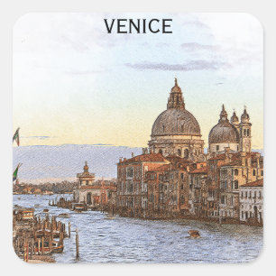 Italy Venice Vintage Travel Panorama View Square Sticker
