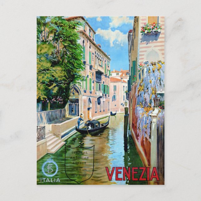 Italy Venice Vintage Travel Poster Restored Postcard (Front)