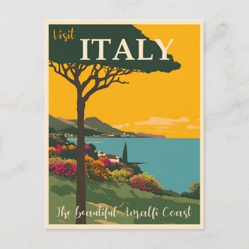 Italy Vintage Amalfi Coast Travel  Postcard