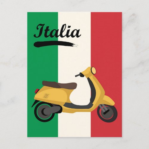 Italy Vintage Italian Flag Vespa Scooter Travel Postcard