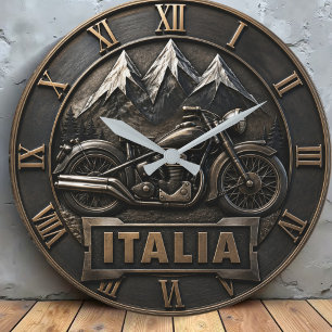 Italy Vintage Motorcycle Rustic Mountain Garage Large Clock