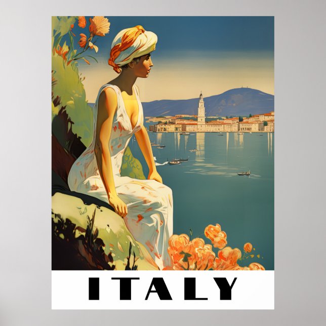 Italy Vintage Travel Romantic Mediterranean Poster (Front)