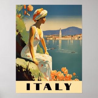 Italy Vintage Travel Romantic Mediterranean Poster