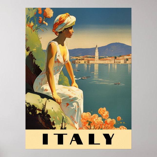 Italy Vintage Travel Romantic Mediterranean Poster (Front)