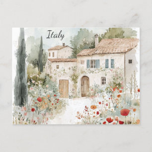 Italy Vintage Watercolor Tuscany Villa Travel Postcard