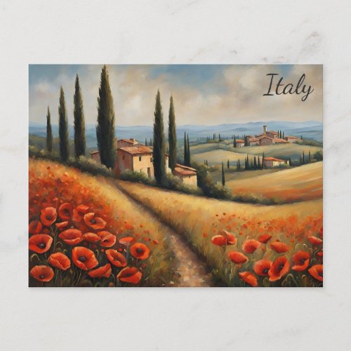 Italy Vintage Watercolor Tuscany Villa Travel Postcard