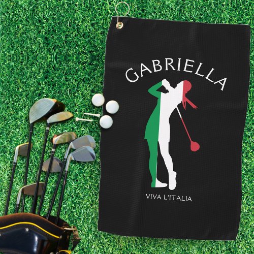 Italy Viva lItalia Italian Flag Woman Golfer Name Golf Towel
