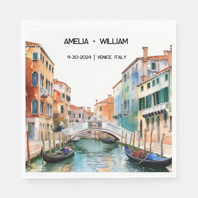 Italy Watercolor Romantic Destination Wedding Napkins (Front)