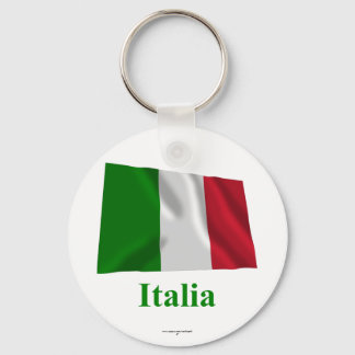 Italy Waving Flag with Name in Italian Keychain